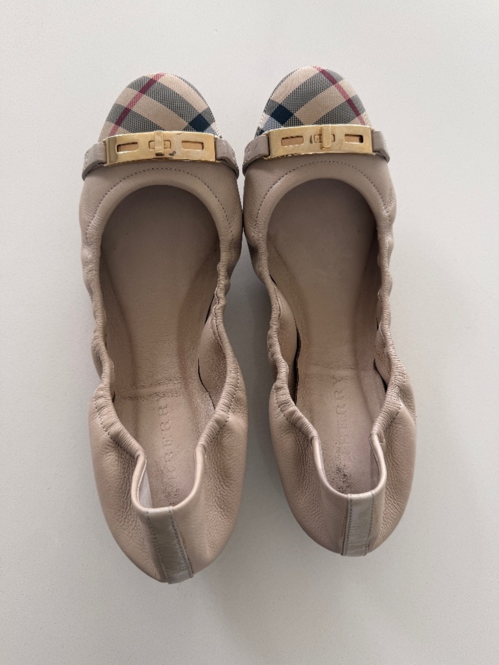 Burberry Nova Check Pattern Leather Ballet Flats in Nude, Women's IT 38